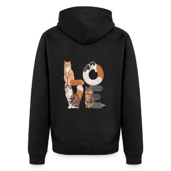 Liebe Katze - Unisex Premium Bio Zip Hoodie - Schwarz - Hinten - Nico (187cm)