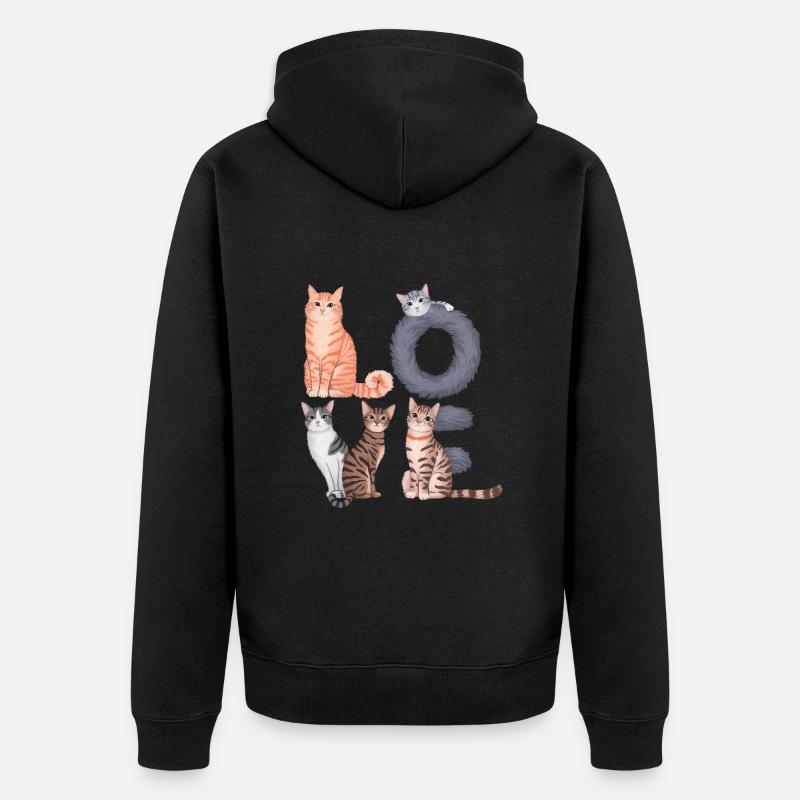 Liebe Katze - Unisex Premium Bio Zip Hoodie - Schwarz