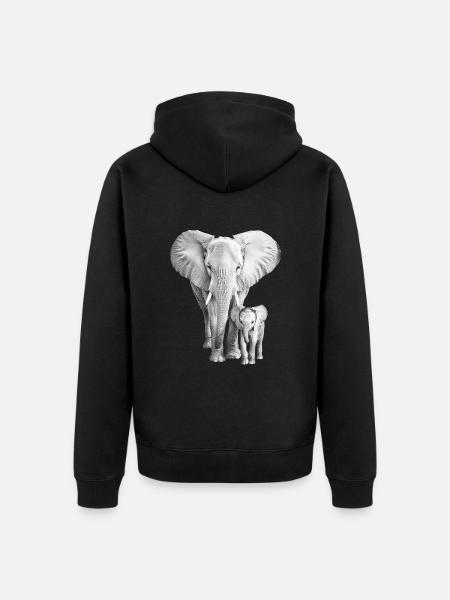 Elefant - Unisex Premium Bio Zip Hoodie - Schwarz