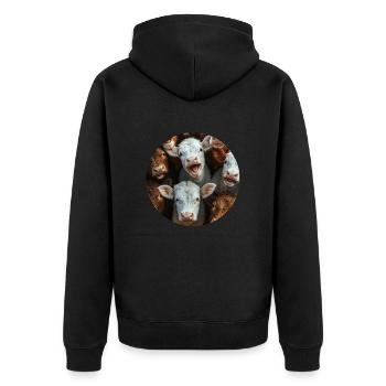 Kuh - Unisex Premium Bio Zip Hoodie - Schwarz - Hinten - Nico (187cm)