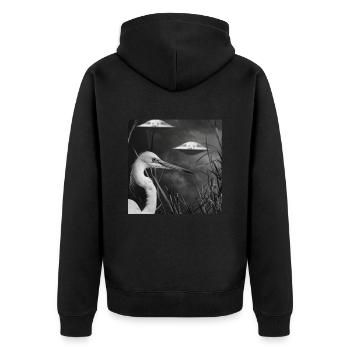Reiher Vogel - Unisex Premium Bio Zip Hoodie - Schwarz - Hinten - Nico (187cm)