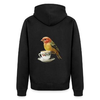 Finch Bird Kaffee - Unisex Premium Bio Zip Hoodie - Schwarz - Hinten - Nico (187cm)
