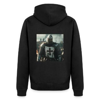 Soldat Krieger - Unisex Premium Bio Zip Hoodie - Schwarz - Hinten - Nico (187cm)