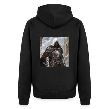 Soldat Krieger - Unisex Premium Bio Zip Hoodie - Schwarz - Hinten - Nico (187cm)