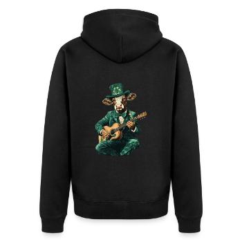 Kuh - Unisex Premium Bio Zip Hoodie - Schwarz - Hinten - Nico (187cm)