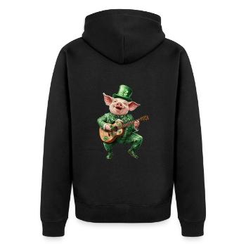Schwein - Unisex Premium Bio Zip Hoodie - Schwarz - Hinten - Nico (187cm)