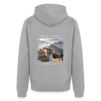 Große Mauer - Unisex Premium Bio Zip Hoodie - Grau meliert - Hinten - Nico (187cm)