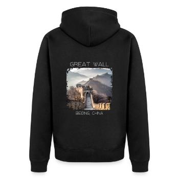 Große Mauer - Unisex Premium Bio Zip Hoodie - Schwarz - Hinten - Nico (187cm)