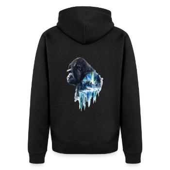 Gorilla - Unisex Premium Bio Zip Hoodie - Schwarz - Hinten - Nico (187cm)