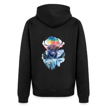 Hochlandrind - Unisex Premium Bio Zip Hoodie - Schwarz - Hinten - Nico (187cm)