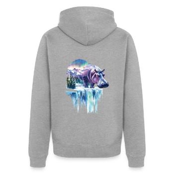 Nilpferd - Unisex Premium Bio Zip Hoodie - Grau meliert - Hinten - Nico (187cm)