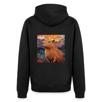 Wasserschwein - Unisex Premium Bio Zip Hoodie - Schwarz - Hinten - Nico (187cm)