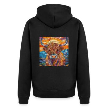 Hochlandrind - Unisex Premium Bio Zip Hoodie - Schwarz - Hinten - Nico (187cm)