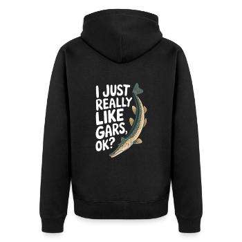 Gar - Unisex Premium Bio Zip Hoodie - Schwarz - Hinten - Nico (187cm)