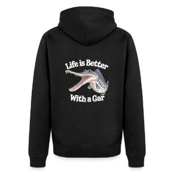 Gar - Unisex Premium Bio Zip Hoodie - Schwarz - Hinten - Nico (187cm)