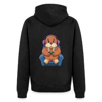 Walross - Unisex Premium Bio Zip Hoodie - Schwarz - Hinten - Nico (187cm)