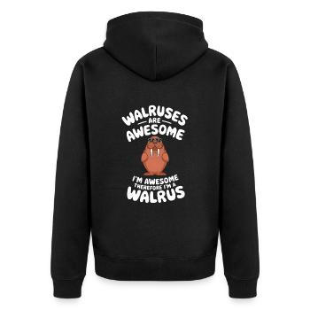 Walross - Unisex Premium Bio Zip Hoodie - Schwarz - Hinten - Nico (187cm)