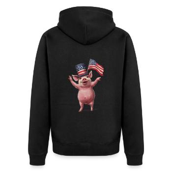 Schwein - Unisex Premium Bio Zip Hoodie - Schwarz - Hinten - Nico (187cm)