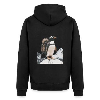 Pinguin - Unisex Premium Bio Zip Hoodie - Schwarz - Hinten - Nico (187cm)