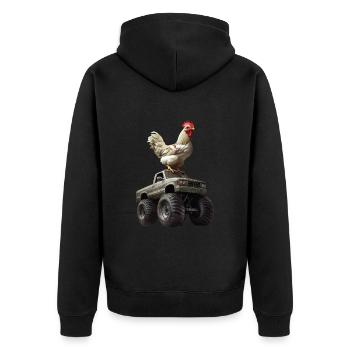 Huhn - Unisex Premium Bio Zip Hoodie - Schwarz - Hinten - Nico (187cm)