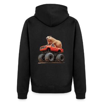 Wasserschwein - Unisex Premium Bio Zip Hoodie - Schwarz - Hinten - Nico (187cm)