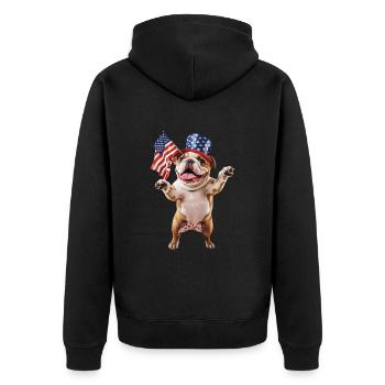 Englische Bulldogge - Unisex Premium Bio Zip Hoodie - Schwarz - Hinten - Nico (187cm)