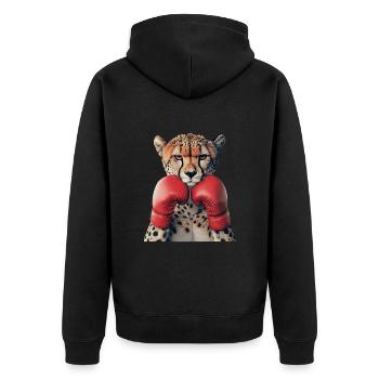 Gepard - Unisex Premium Bio Zip Hoodie - Schwarz - Hinten - Nico (187cm)