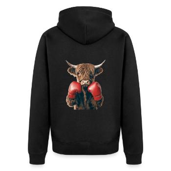 Hochlandrind - Unisex Premium Bio Zip Hoodie - Schwarz - Hinten - Nico (187cm)