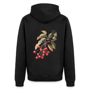 Kirsche - Unisex Premium Bio Zip Hoodie - Schwarz - Hinten - Nico (187cm)
