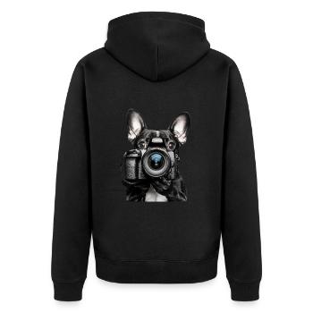 Französische Bulldogge - Unisex Premium Bio Zip Hoodie - Schwarz - Hinten - Nico (187cm)