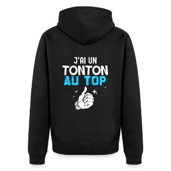 J'ai Un Tonton Au Top Idée Cadeau Homme - Veste à capuche bio Premium Unisexe - noir - Dos - Nico (187cm)