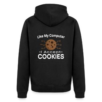 I accept cookies - Unisex Premium Organic Zip Hoodie - black - Back - Nico (187cm)