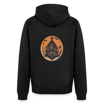 Horror Haus / Halloween / Fledermäuse / Comic - Unisex Premium Bio Zip Hoodie - Schwarz - Hinten - Nico (187cm)