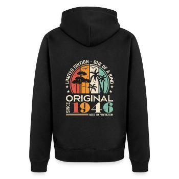 Voiture Ancienne Construite En 1946 Né Vintage Anniversaire - Veste à capuche bio Premium Unisexe - noir - Dos - Nico (187cm)