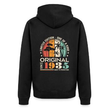 Vintage Car Built in 1935 Born Vintage Birthday - Unisex Premium Organic Zip Hoodie - black - Back - Nico (187cm)
