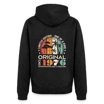 Oldtimer Baujahr 1976 Geboren Jahrgang Geburtstag - Unisex Premium Bio Zip Hoodie - Schwarz - Hinten - Nico (187cm)
