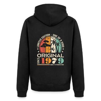 Oldtimer Baujahr 1979 Geboren Jahrgang Geburtstag - Unisex Premium Bio Zip Hoodie - Schwarz - Hinten - Nico (187cm)
