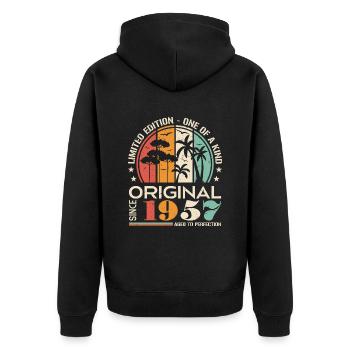 Oldtimer Baujahr 1957 Geboren Jahrgang Geburtstag - Unisex Premium Bio Zip Hoodie - Schwarz - Hinten - Nico (187cm)