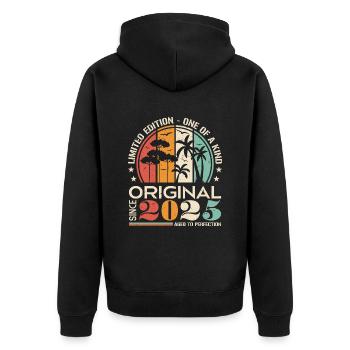 Legendär seit 2025 Geboren Jahrgang Geburtstag - Unisex Premium Bio Zip Hoodie - Schwarz - Hinten - Nico (187cm)