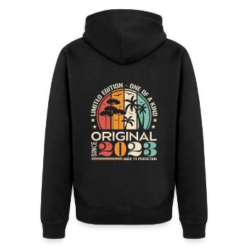 Legendär seit 2023 Geboren Jahrgang Geburtstag - Unisex Premium Bio Zip Hoodie - Schwarz - Hinten - Nico (187cm)