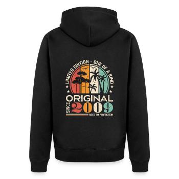Legendär seit 2009 Geboren Jahrgang Geburtstag - Unisex Premium Bio Zip Hoodie - Schwarz - Hinten - Nico (187cm)