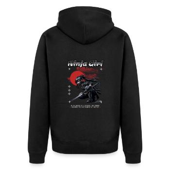 Ninja Girl Sunset - Unisex Premium Bio Zip Hoodie - Schwarz - Hinten - Nico (187cm)