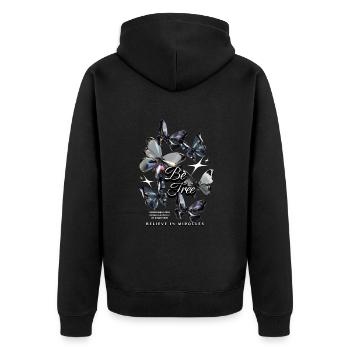 Be Free Butterfly - Unisex Premium Bio Zip Hoodie - Schwarz - Hinten - Nico (187cm)