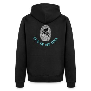 Mountainbike : its in my DNA - Unisex Premium Bio Zip Hoodie - Schwarz - Hinten - Nico (187cm)