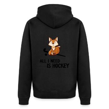 Feldhockey Hockey-Fuchs braucht Hockey - Unisex Premium Bio Zip Hoodie - Schwarz - Hinten - Nico (187cm)