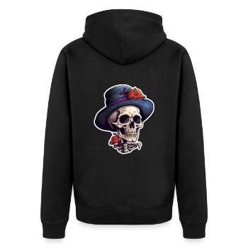 Halloween Skull with Top Hat - Unisex Premium Organic Zip Hoodie - black - Back - Nico (187cm)