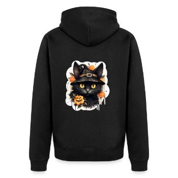 Halloween Black Cat - Unisex Premium Organic Zip Hoodie - black - Back - Nico (187cm)