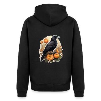Halloween Crow Pumpkin - Unisex Premium Organic Zip Hoodie - black - Back - Nico (187cm)