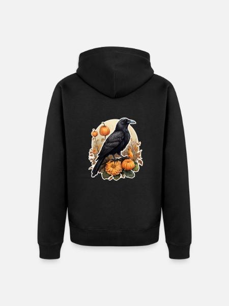 Halloween Crow Pumpkin - Unisex Premium Organic Zip Hoodie - black