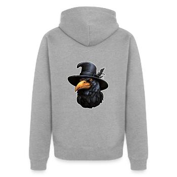 Halloween Krähe mit Hut - Unisex Premium Bio Zip Hoodie - Grau meliert - Hinten - Nico (187cm)